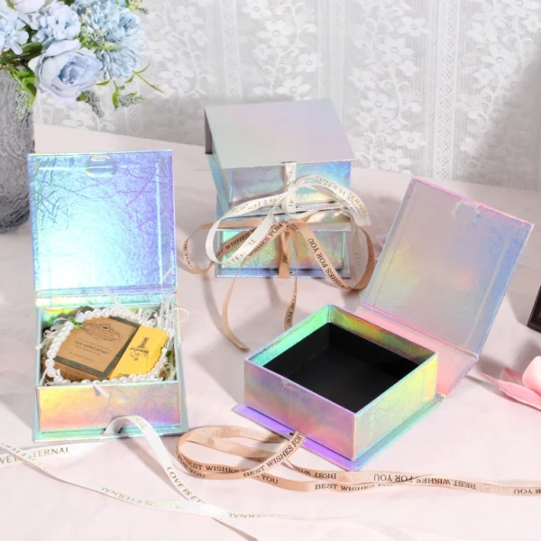 Luxury Holographic Jewelry Boxes Custom With Ribbon
