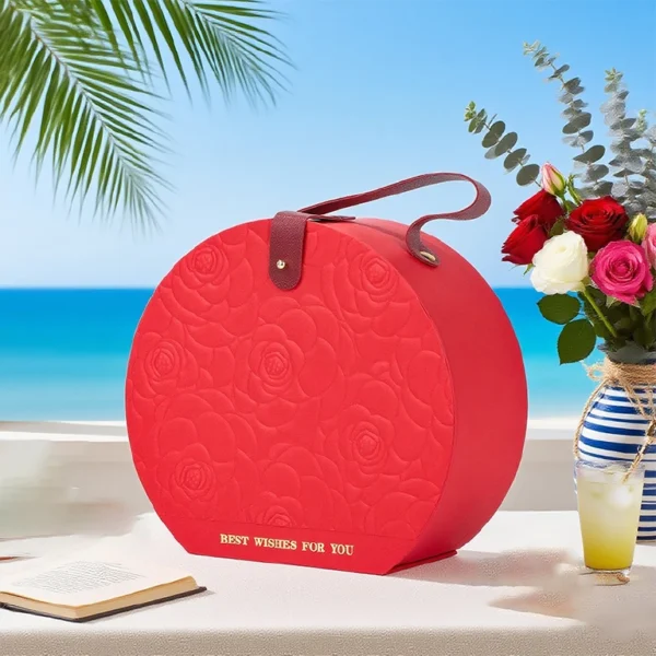 Customized Semi-circular Design Luxury Gift Box With Lether Handle