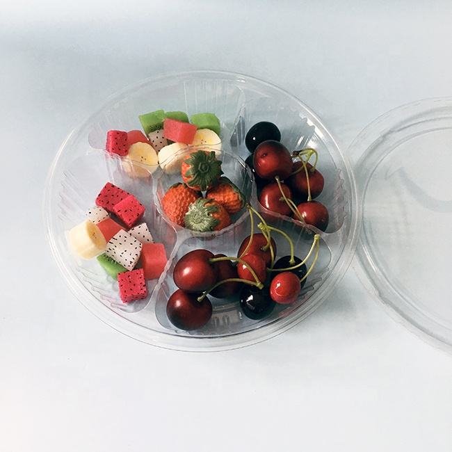 Disposable 5 Compartments Round Shape Plastic Tray With Lid for Fruit - Image 2