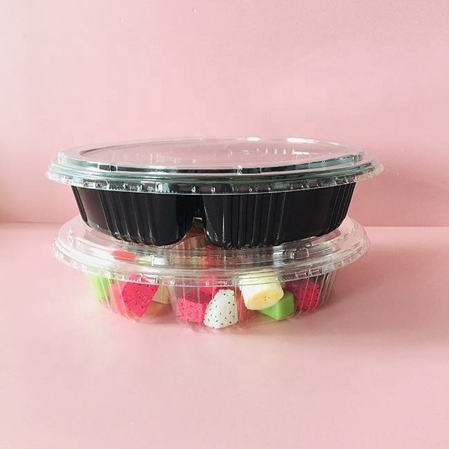 Disposable 5 Compartments Round Shape Plastic Tray With Lid for Fruit - Image 3