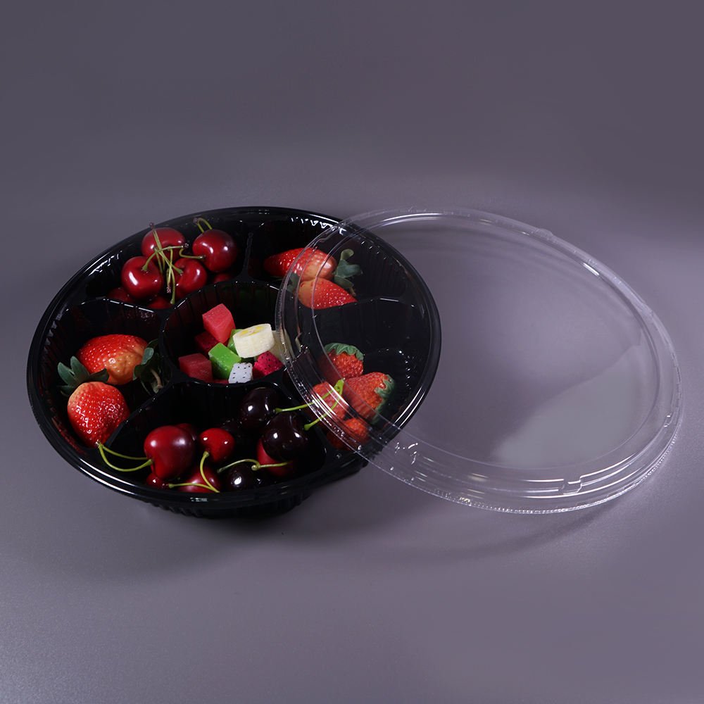 Disposable 5 Compartments Round Shape Plastic Tray With Lid for Fruit - Image 4