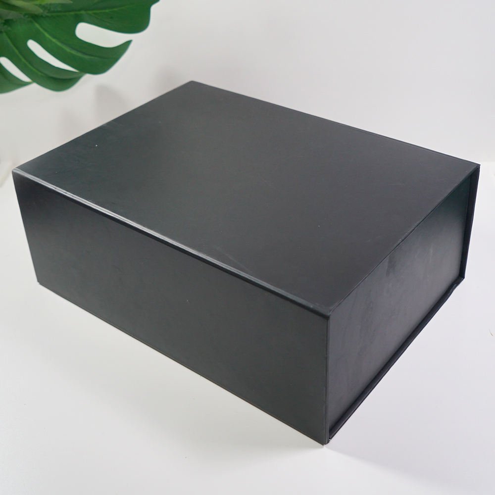 Simplicity Rectangular Black Matt Magnetic Paper Gift Cube Box Book Shape UV Coated Embossed Sponge Lined - Image 2
