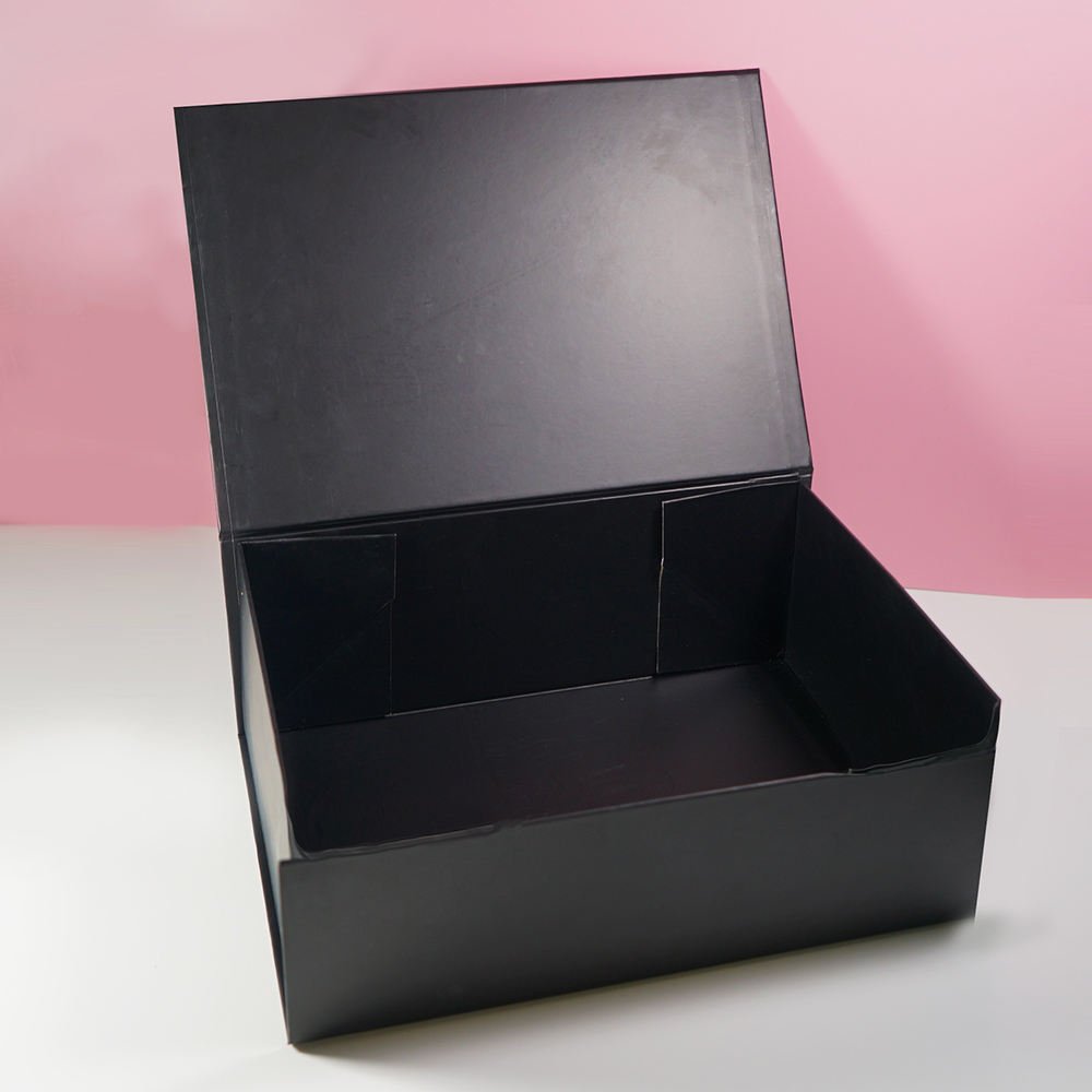 Simplicity Rectangular Black Matt Magnetic Paper Gift Cube Box Book Shape UV Coated Embossed Sponge Lined - Image 3