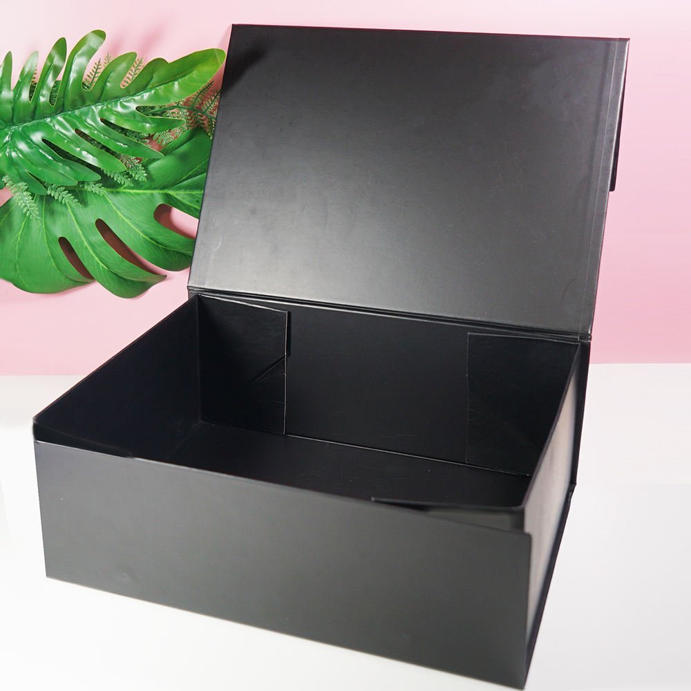 Simplicity Rectangular Black Matt Magnetic Paper Gift Cube Box Book Shape UV Coated Embossed Sponge Lined - Image 4