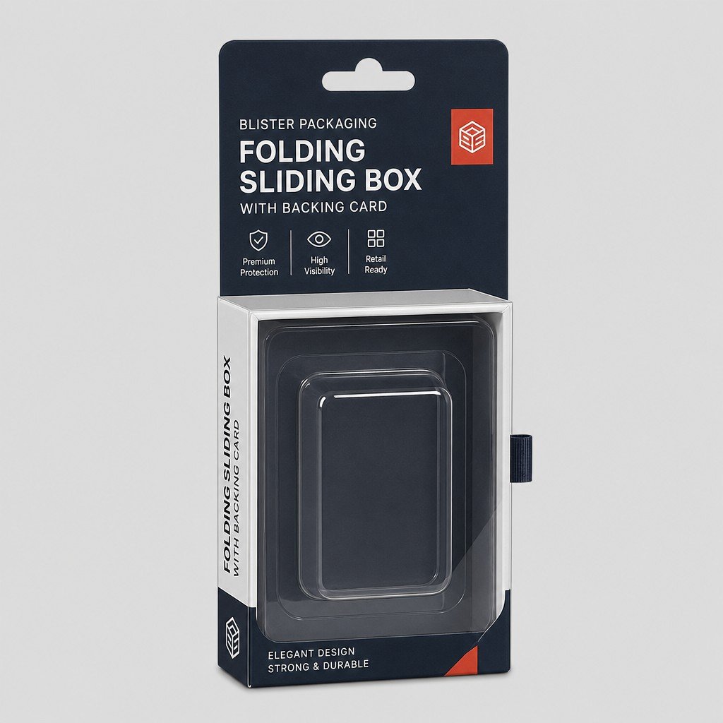 Blister Packaging Folding Sliding Box with Backing Card