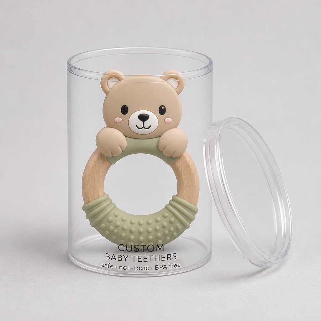 Custom Clear Cylinder for Baby Teethers