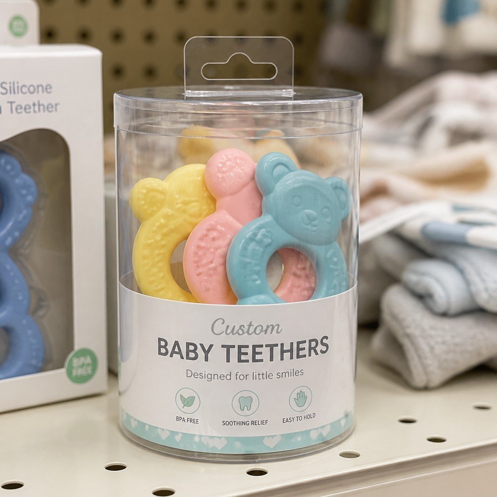 round tube packaging on retail display shelf