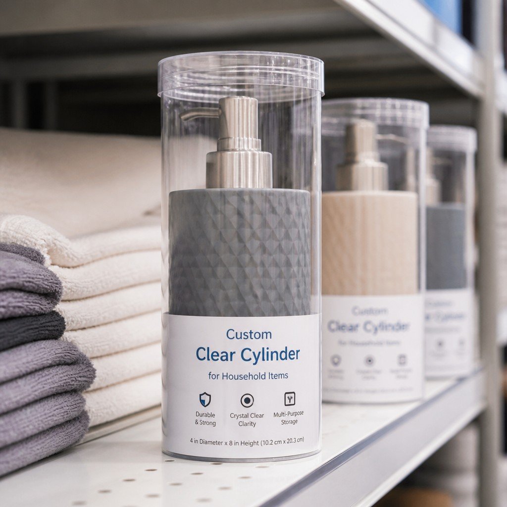 round tube packaging on retail display shelf