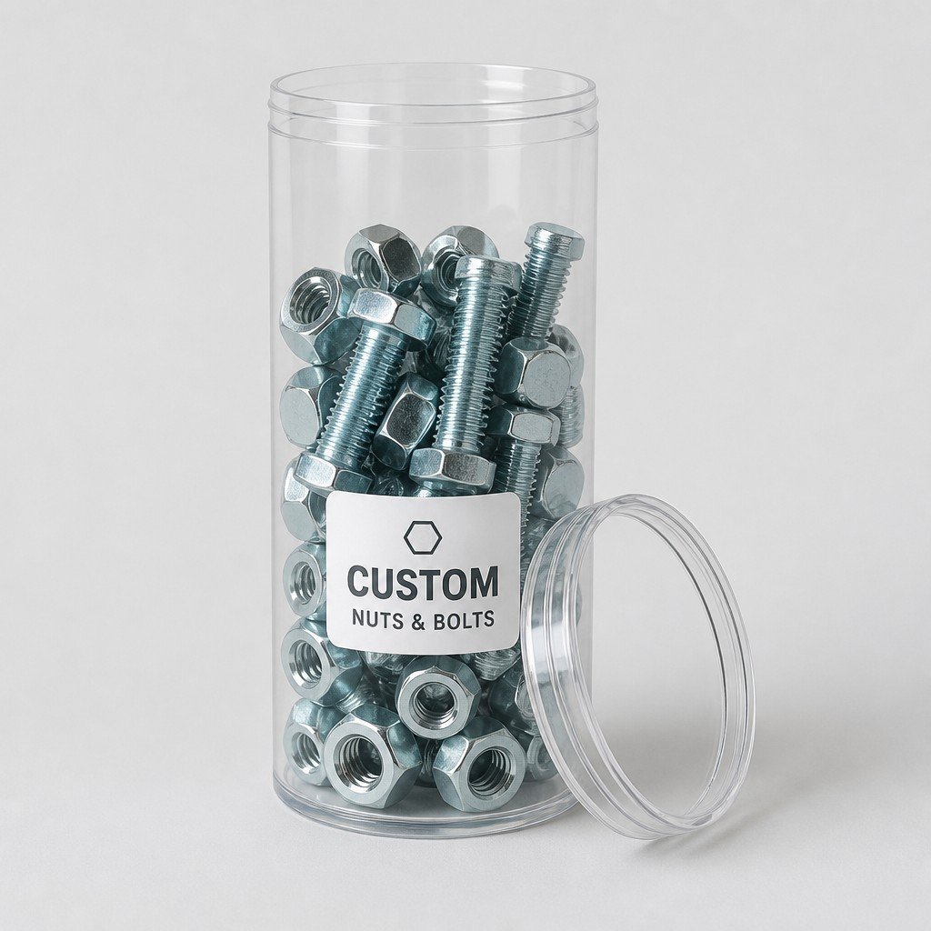 Custom Clear Cylinder for Nuts and Bolts