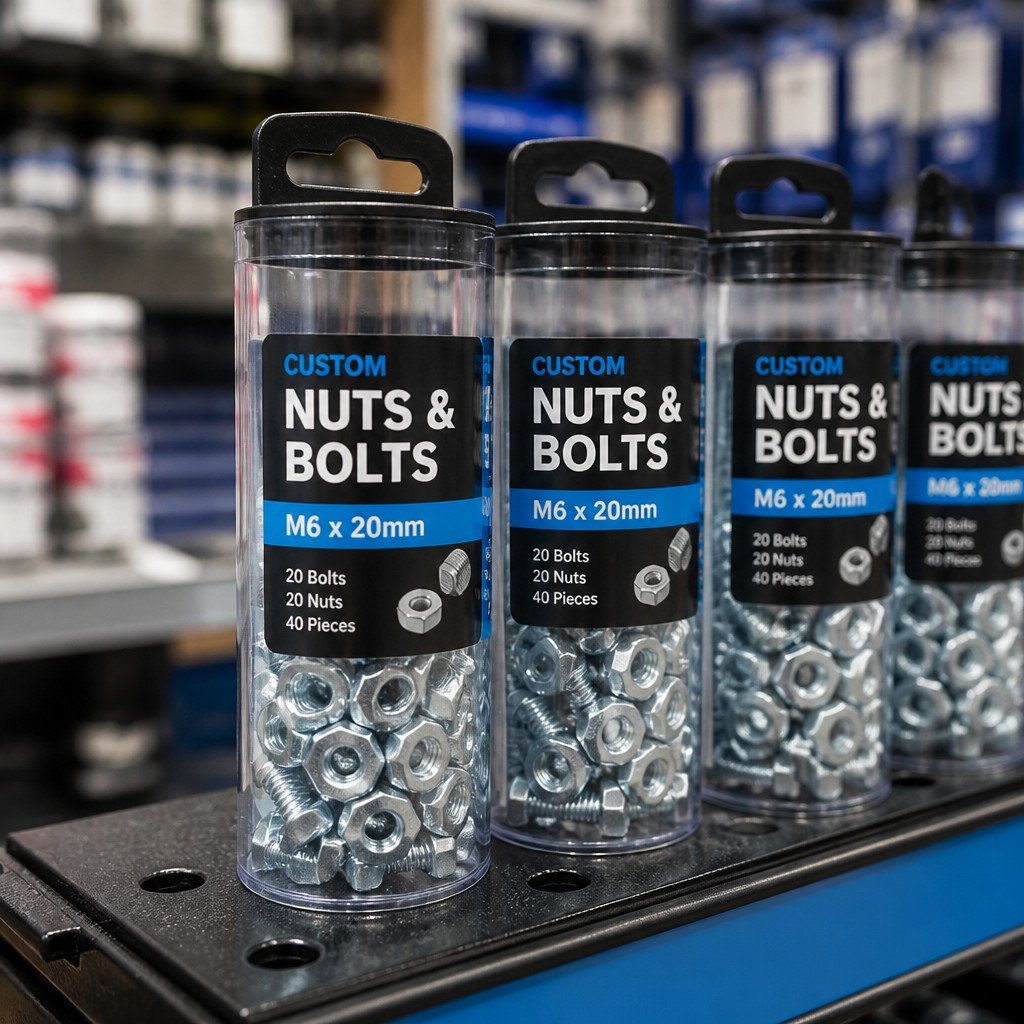 round tube packaging on retail display shelf