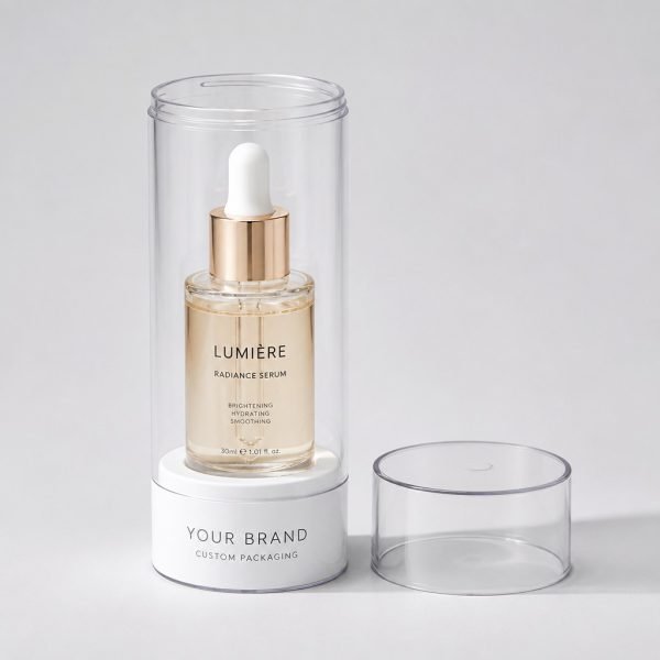 Custom Clear Cylinder Packaging for Serum Bottles