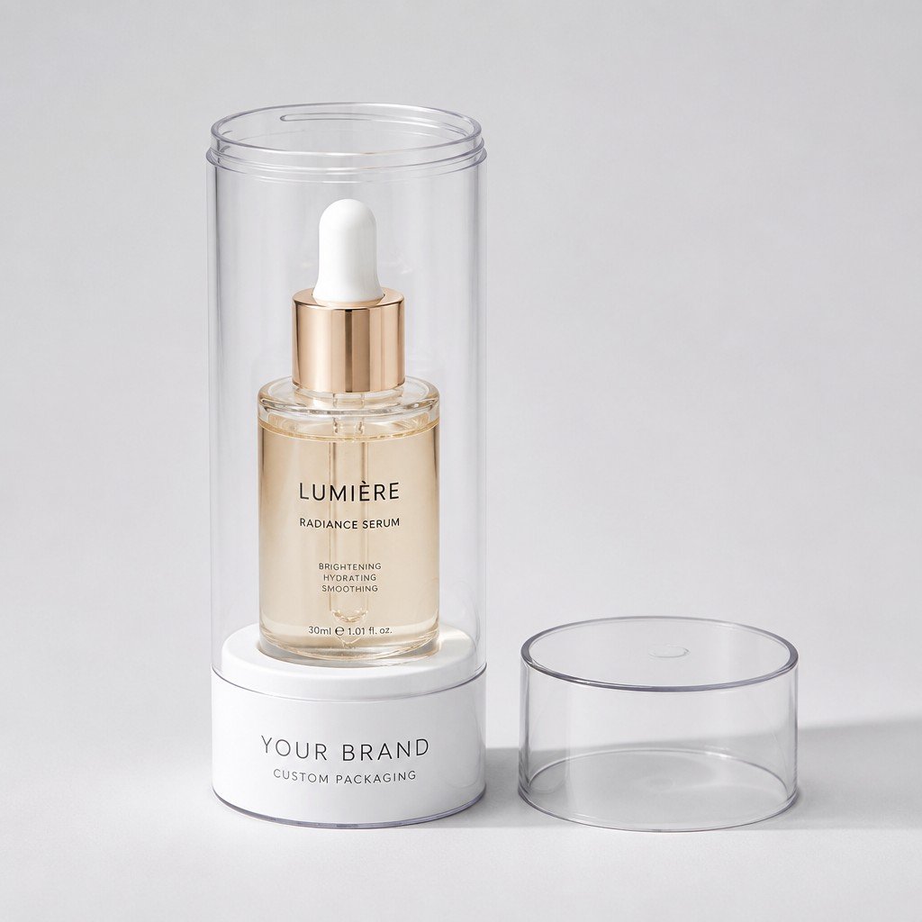 Custom Clear Cylinder Packaging for Serum Bottles