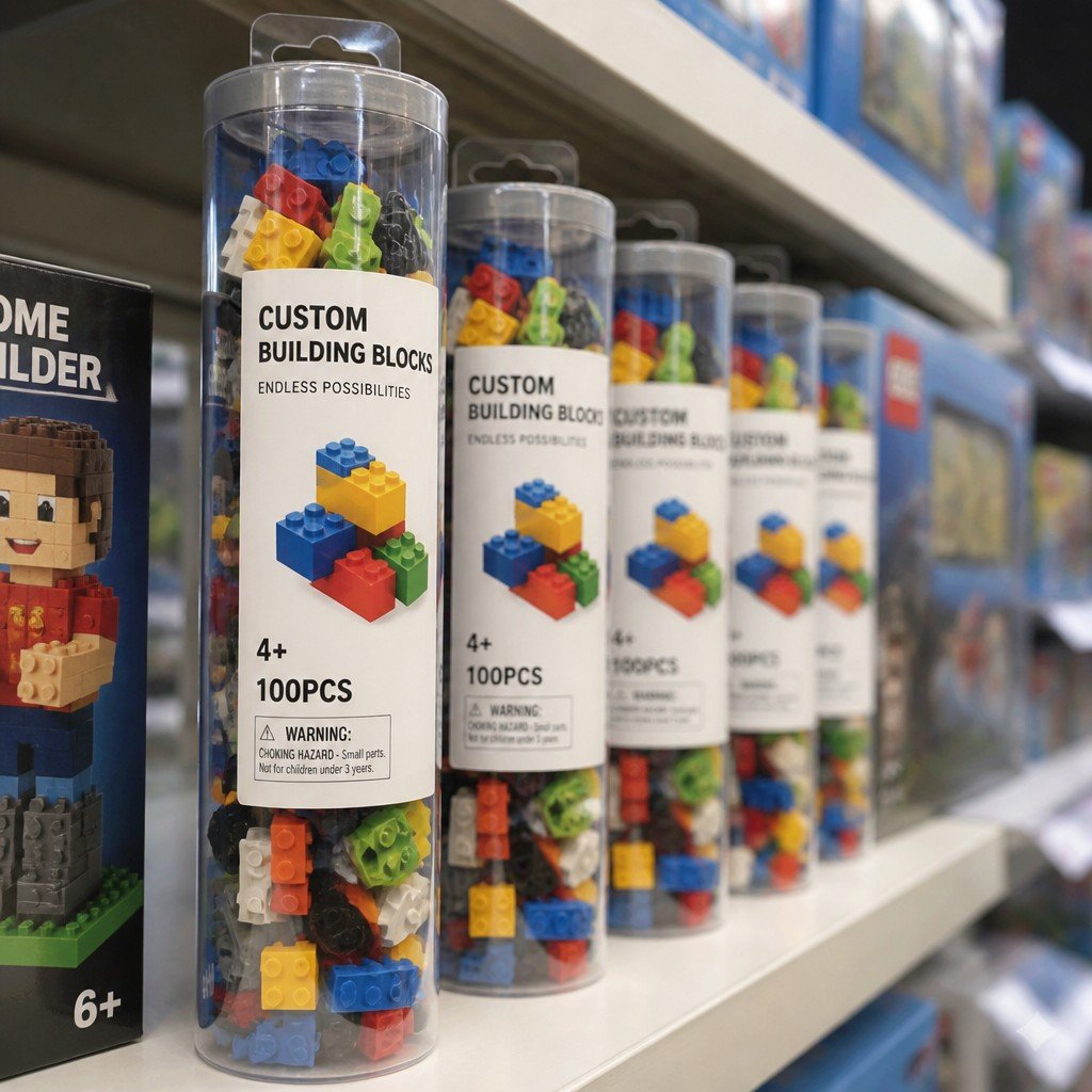 round tube packaging on retail display shelf