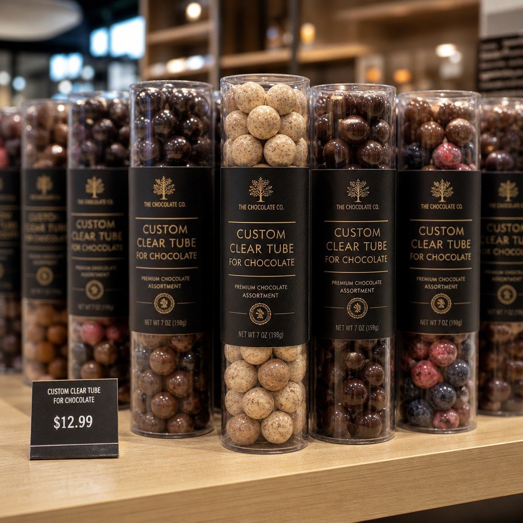 round tube packaging on retail display shelf