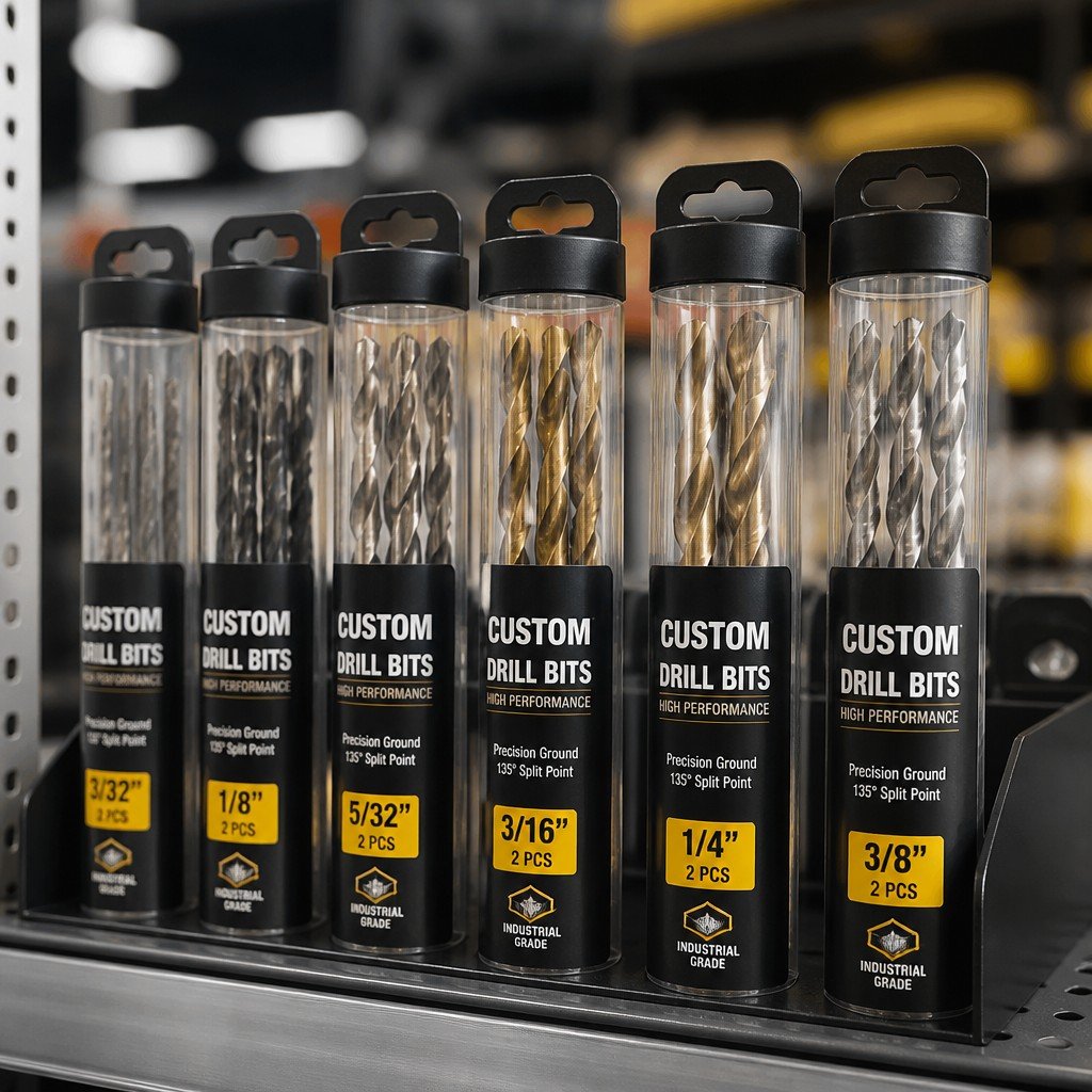 round tube packaging on retail display shelf