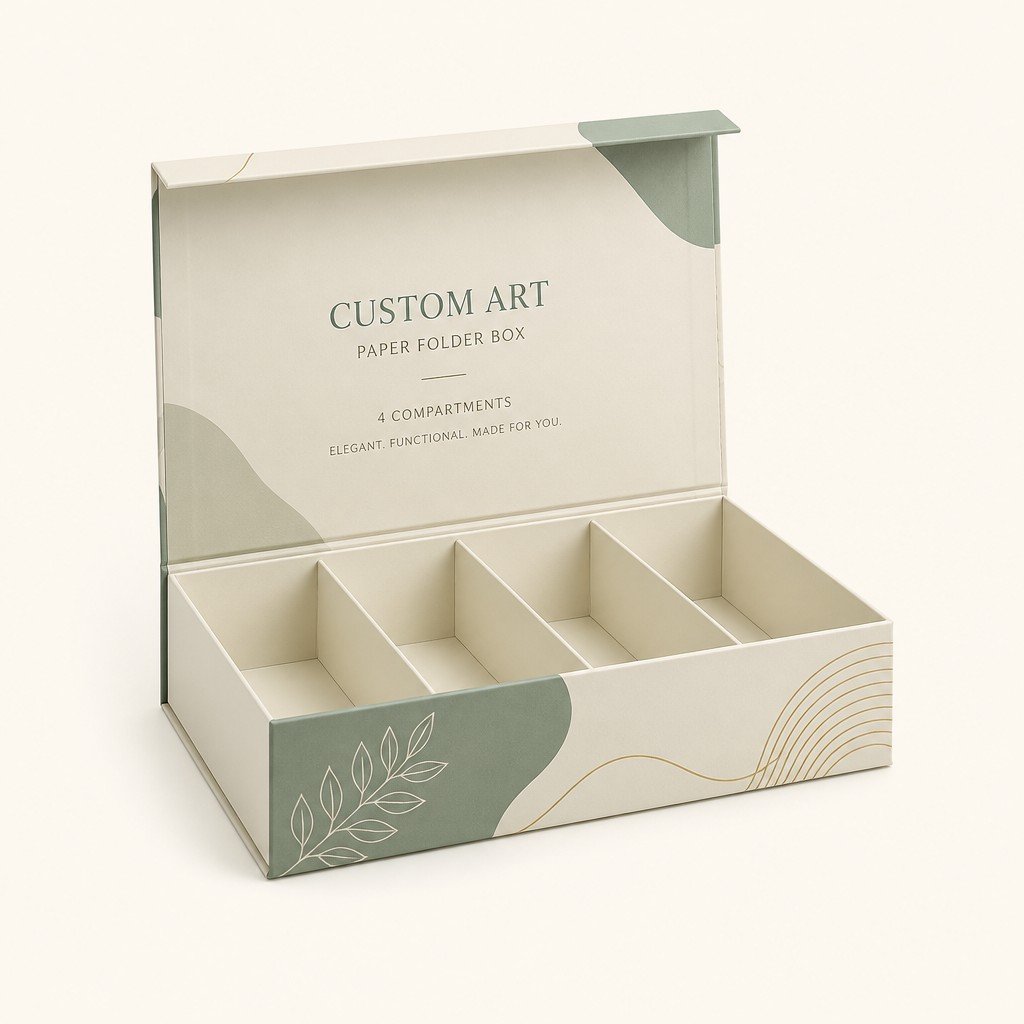 Custom Art Paper Folder Box with 4 Compartments