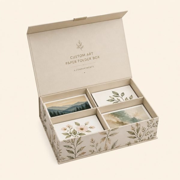 Custom Art Paper Folder Box with 4 Compartments