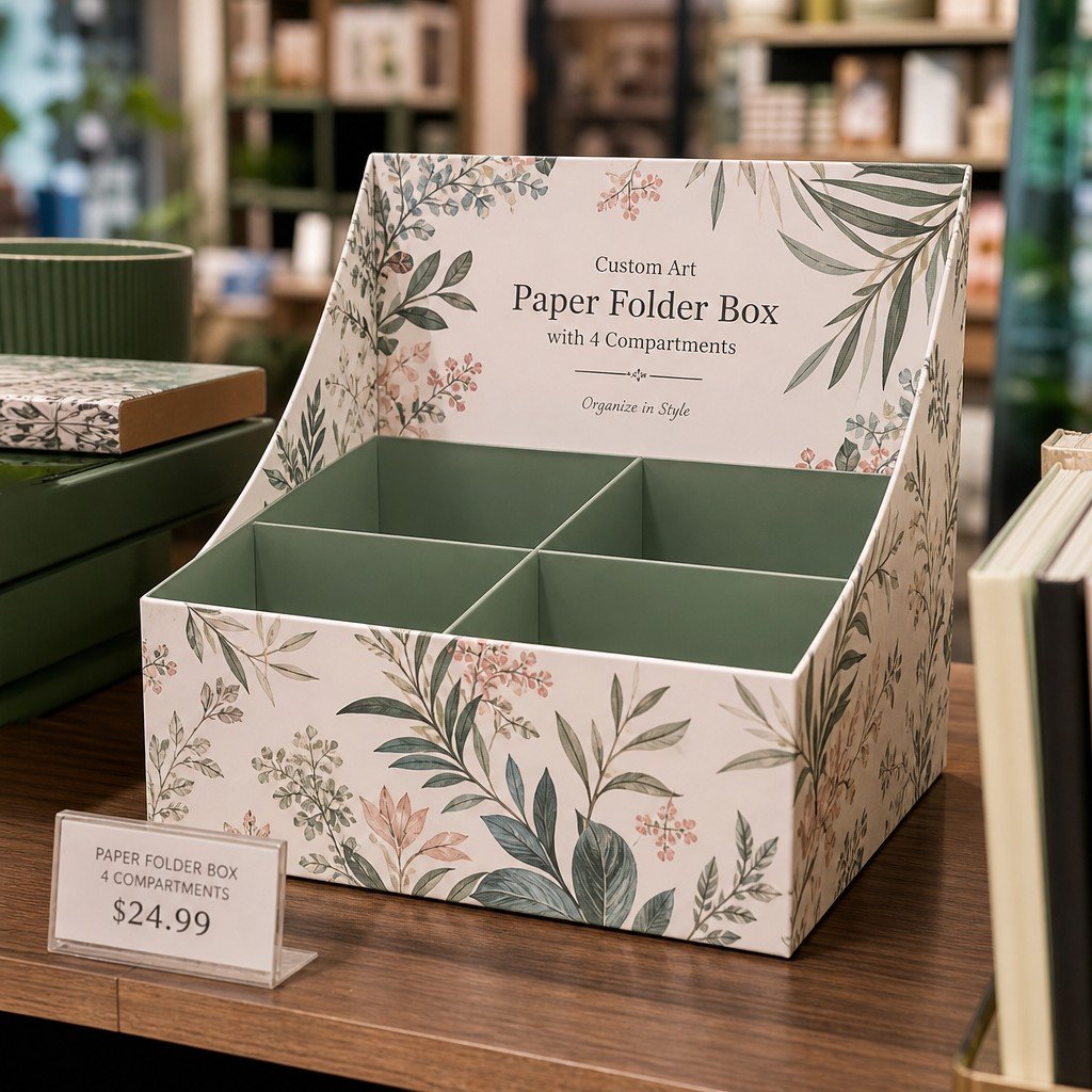 Custom Art Paper Folder Box with 4 Compartments