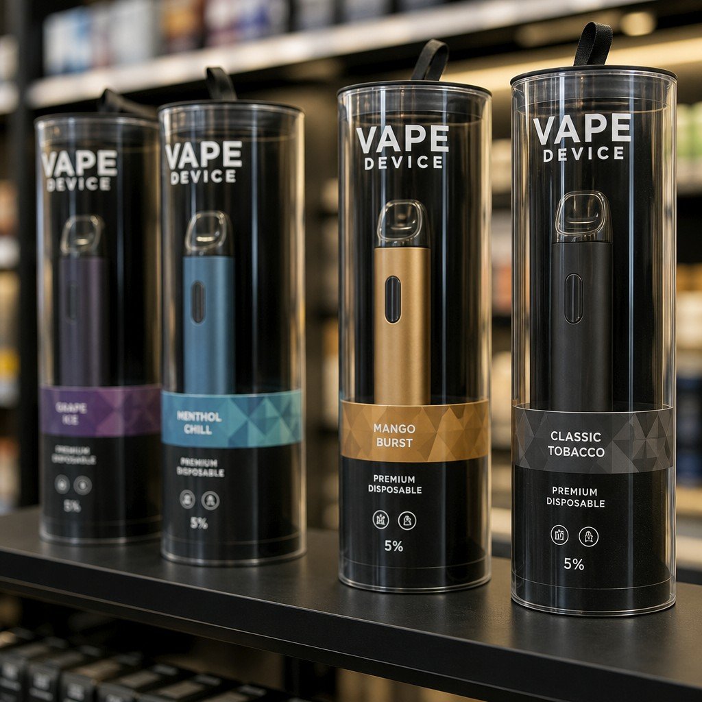 round tube packaging on retail display shelf