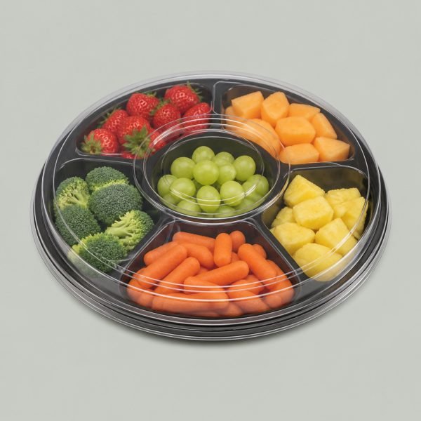 Disposable 5 Compartment Round Plastic Tray with Lid
