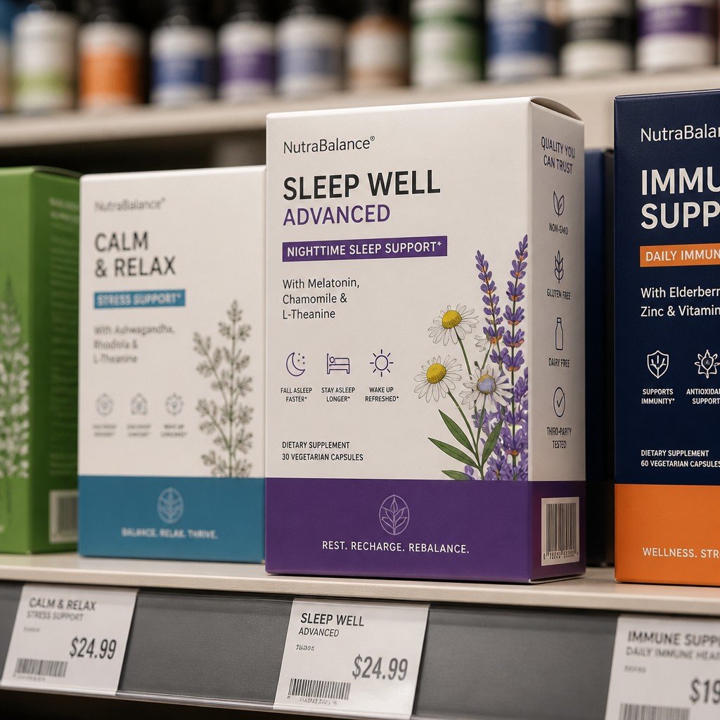 paper box packaging on retail display shelf
