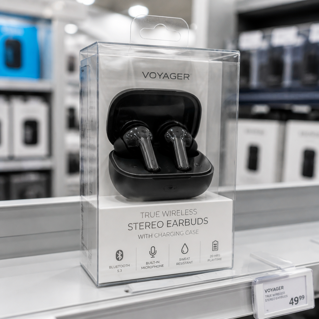 custom earbuds box retail display scene