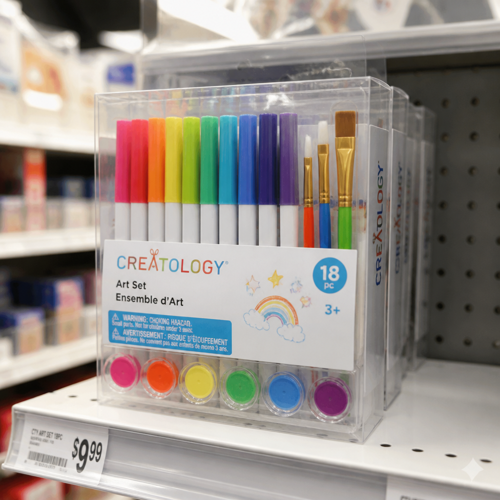 custom art supplies box retail display scene