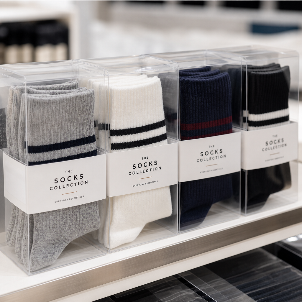 custom socks box retail display scene