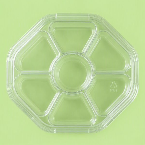 PET Veggie Fruit Tray Lid with 6 Divided Compartments