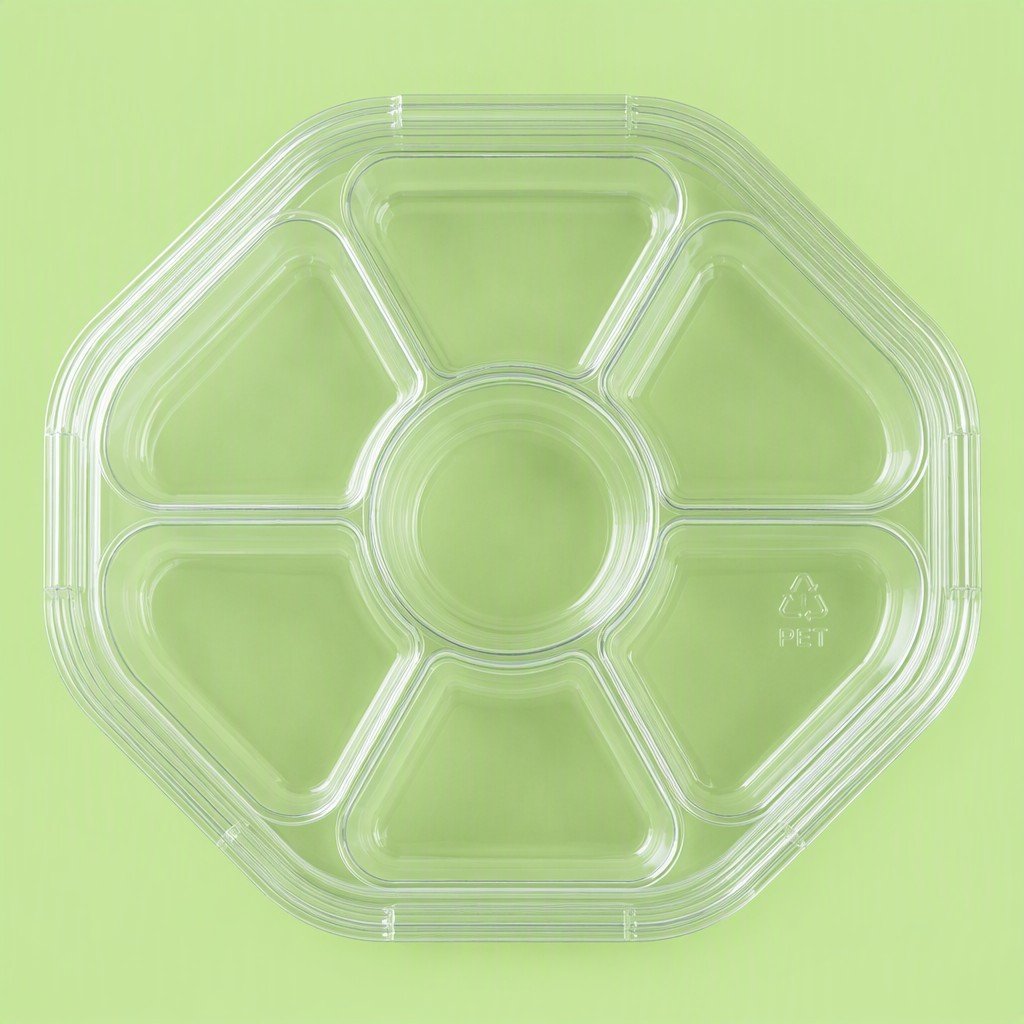 PET Veggie Fruit Tray Lid with 6 Divided Compartments