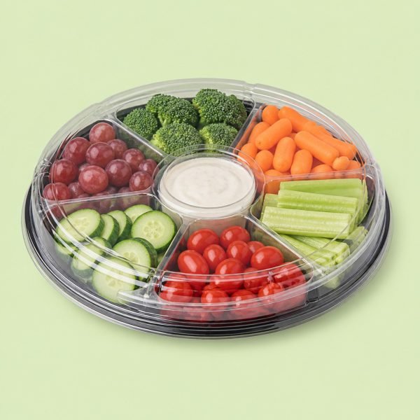 PET Veggie Fruit Tray Lid with 6 Divided Compartments