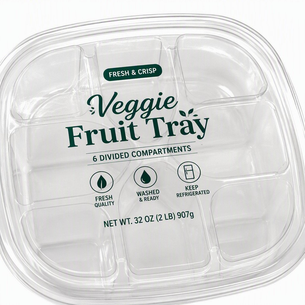 PET Veggie Fruit Tray Lid with 6 Divided Compartments