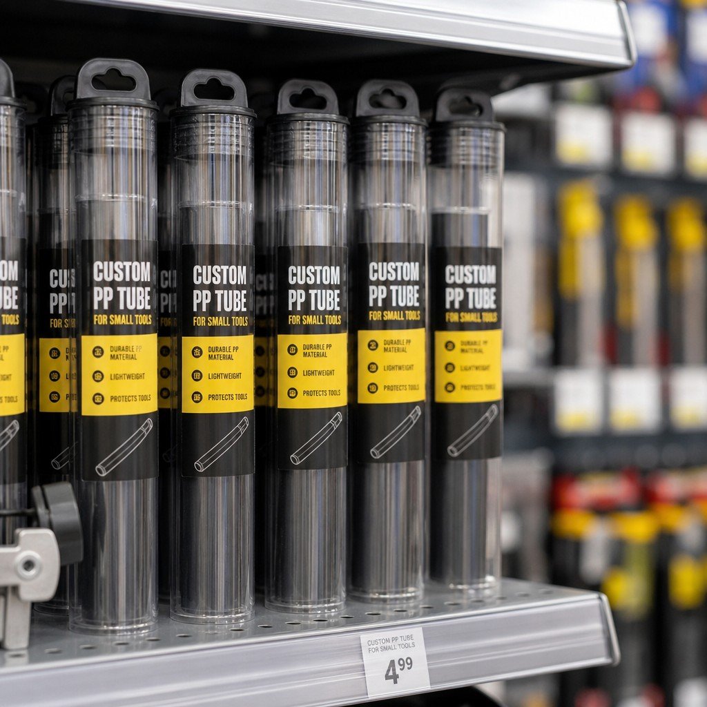 round tube packaging on retail display shelf