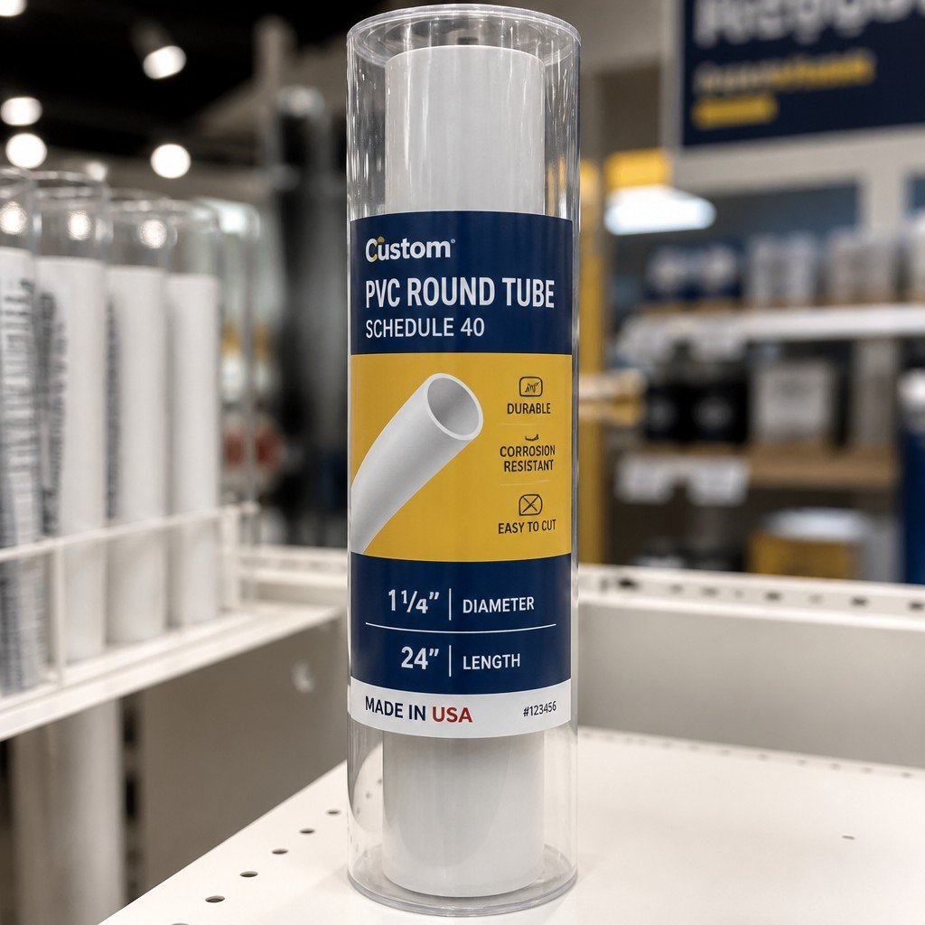 round tube packaging on retail display shelf
